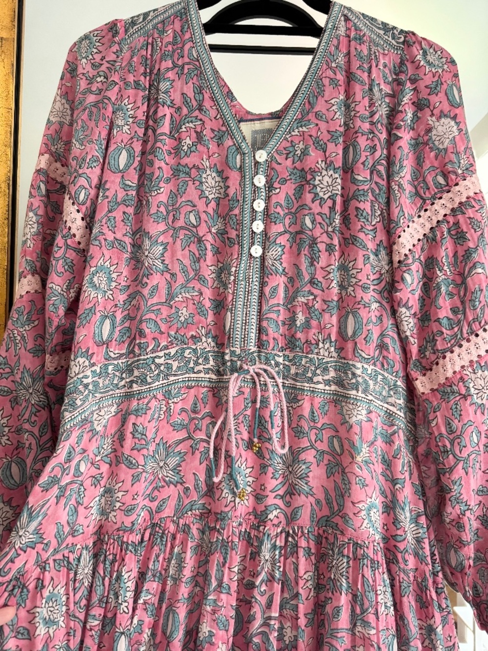Bell by Alice Bell pink blue block print boho maxi dress